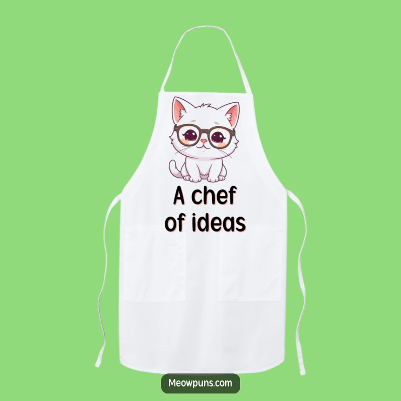 Funny Cat Chef Apron: White Cat Glasses, Intellectual Kitchen Gift