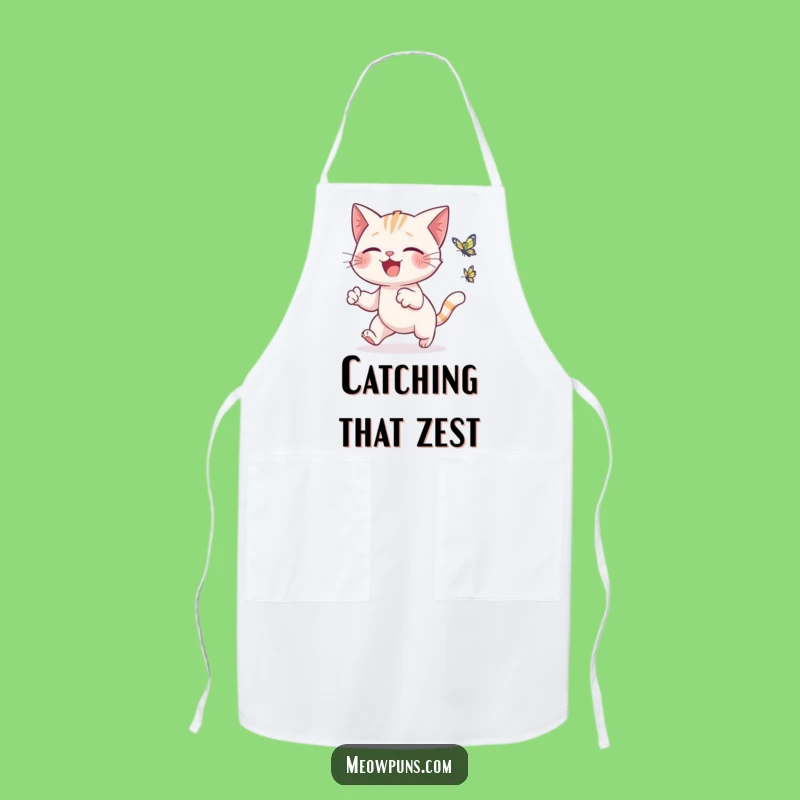 Funny Cat Butterfly Chase Apron - Kitchen Fun Gift!