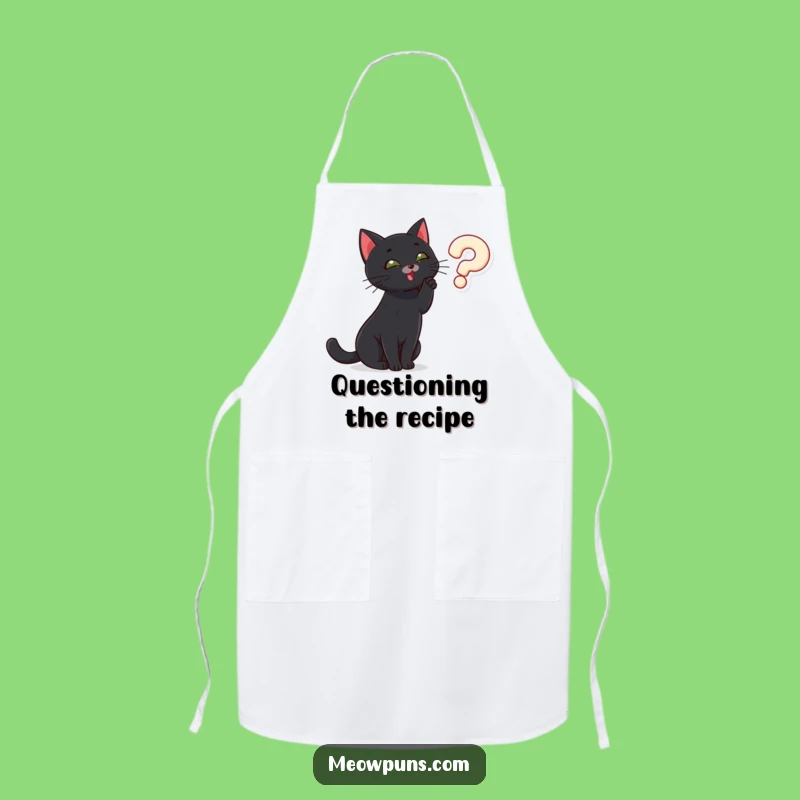 Funny Cat Chef Apron: Black Cat Question Mark, Humorous Kitchen Gift