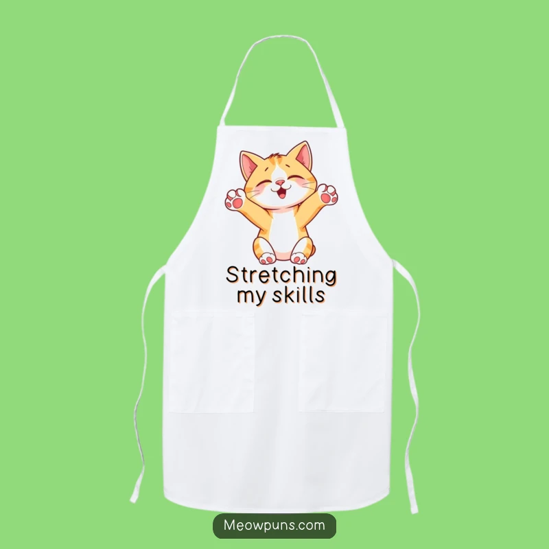 Funny Cat Stretching Apron: Cute Kitchen Wear with Paws Up, Hilarious Chef Funny Gift
