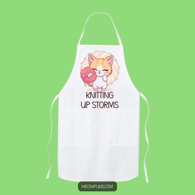 Funny Cat Yarn Pom Apron: Playful Kitchen Fun for Crafters!