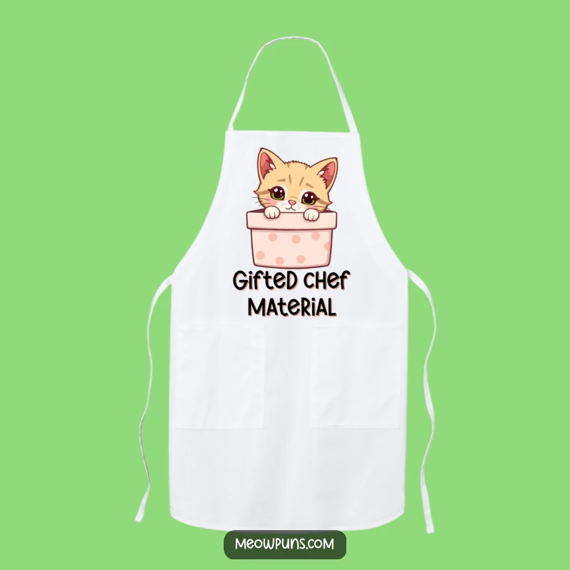 Funny Curious Cat Gift Box Apron - Hilarious Kitchen Wear for Playful Cooks