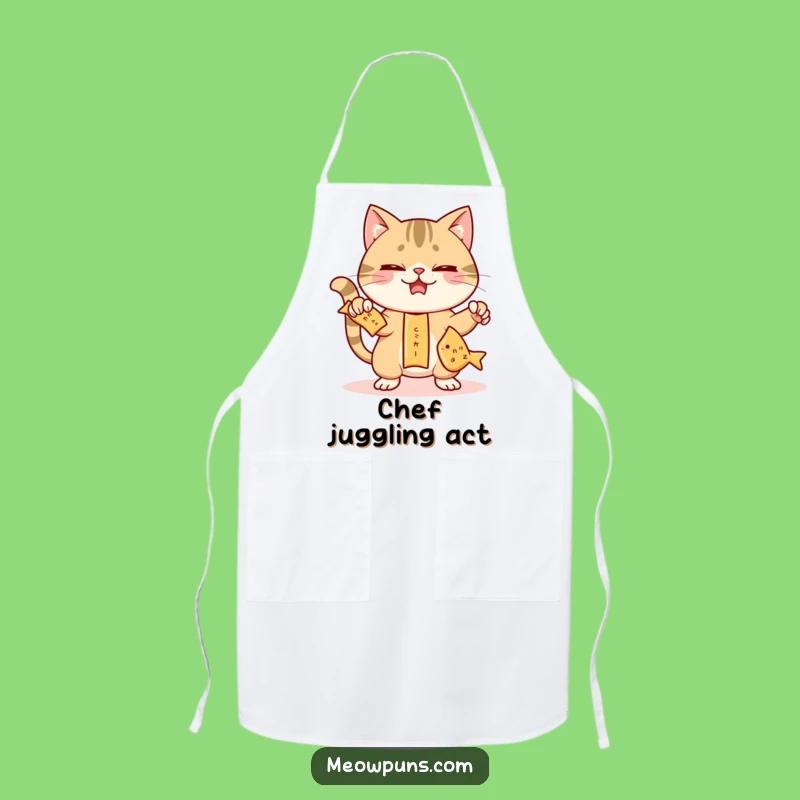 Funny Juggling Cat Apron: Hilarious Kitchen Gear for Snack-Loving Chefs