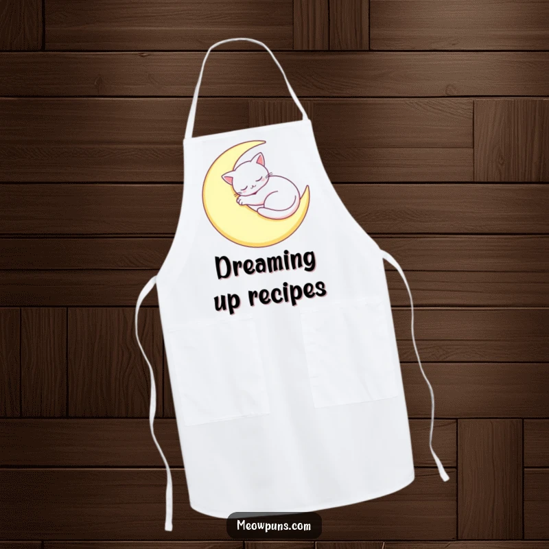 Funny Sleepy Cat Moon Apron: A cat sleeps on a moon, a humorous and peaceful kitchen accessory.