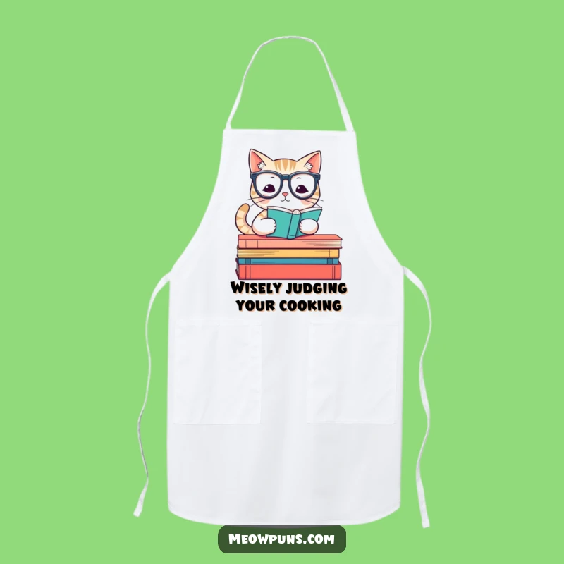 Funny Reading Cat Apron - Culinary Whiz's Literary Kitchen Companion Gift