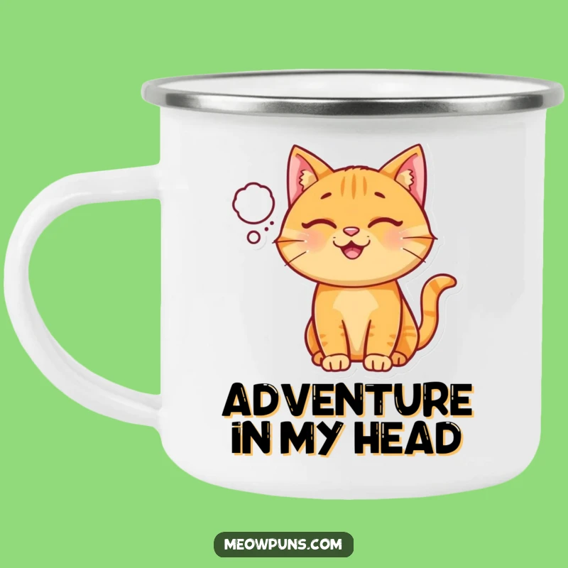 Funny Ginger Cat Thought Bubble Camping Mug: Happy Adventures