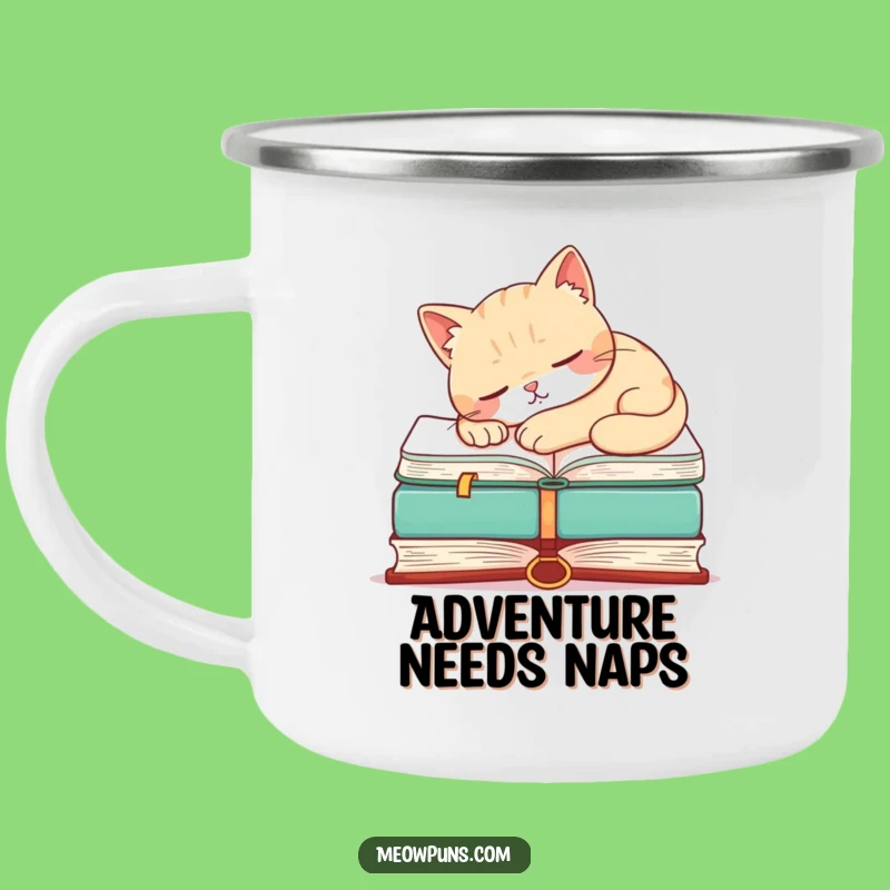 Funny Cat Napping Book Camping Mug - Hilarious Outdoor Companion for Coffee Lovers