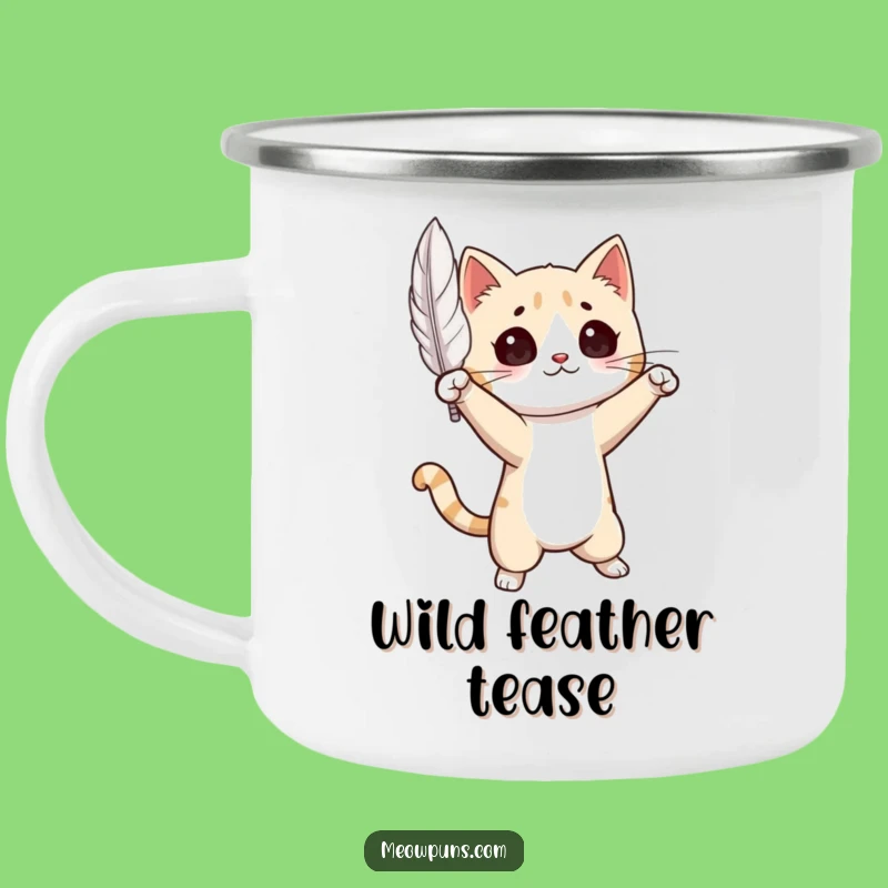 Adventure-Ready Funny Cat Feather Drama Camping Mug: Sip Dramatically!