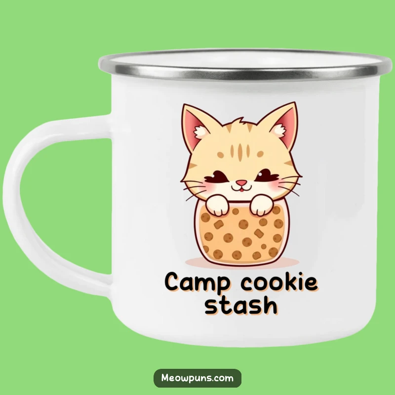 Adventure-Ready Funny Cat Cookie Jar Camping Mug: Sip with a Sneak!