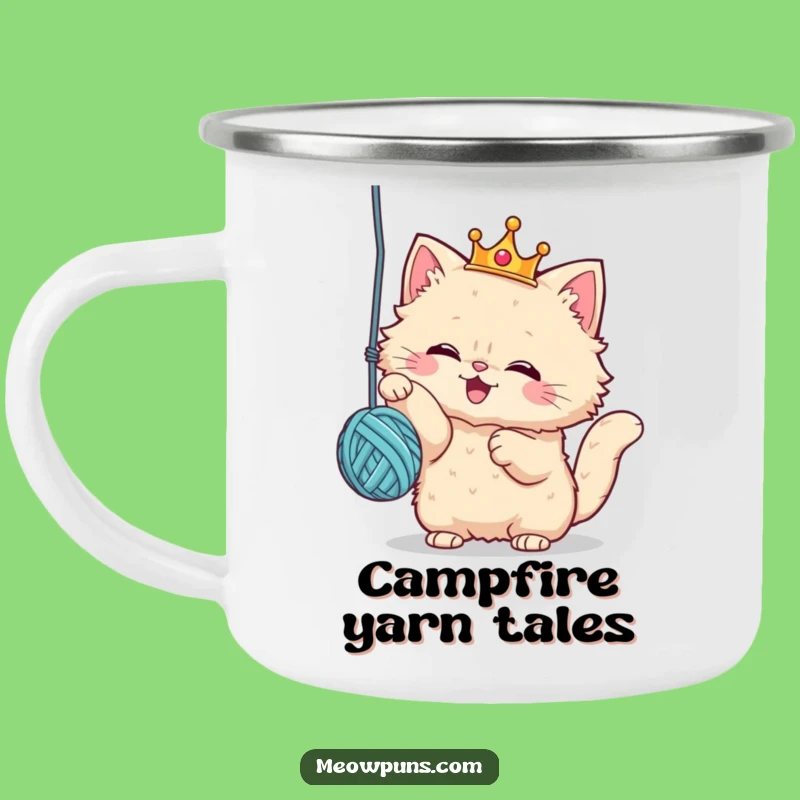 Funny Crowned Cat Camping Mug: Sip in Style with Royal Yarn Fun