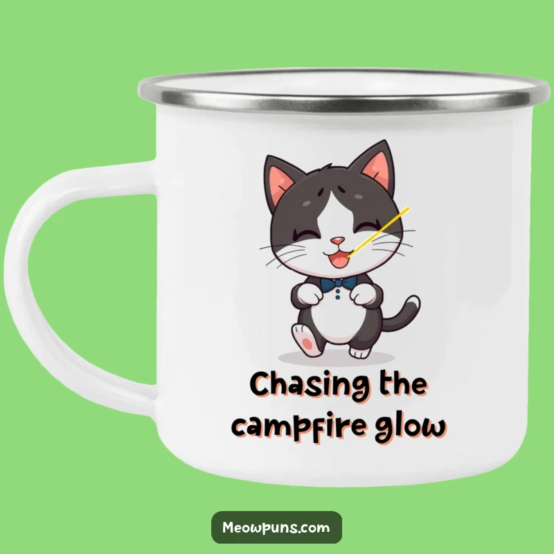 Funny Tuxedo Cat Laser Camping Mug: Adventure with Playful Focus