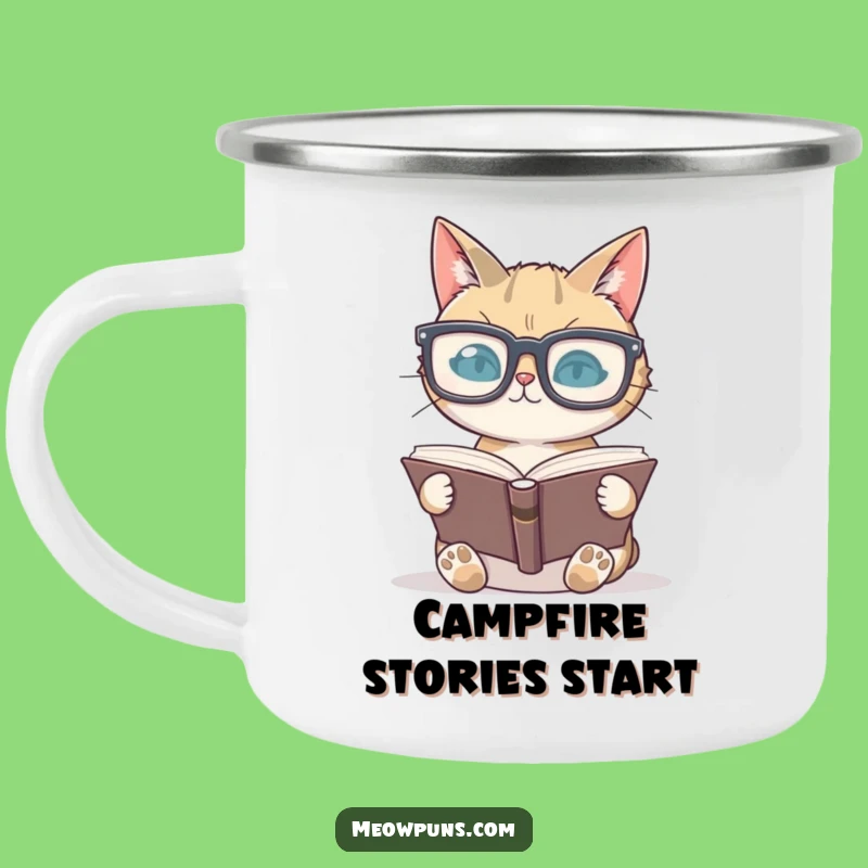 Funny Bookworm Cat Camping Mug: Your Hilarious Companion for Literary Adventures