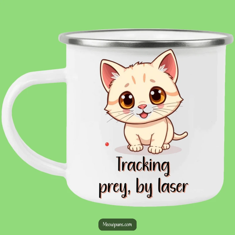 Funny Googly Eye Cat Laser Camping Mug: Outdoor Feline Chase for Trailside Laughs