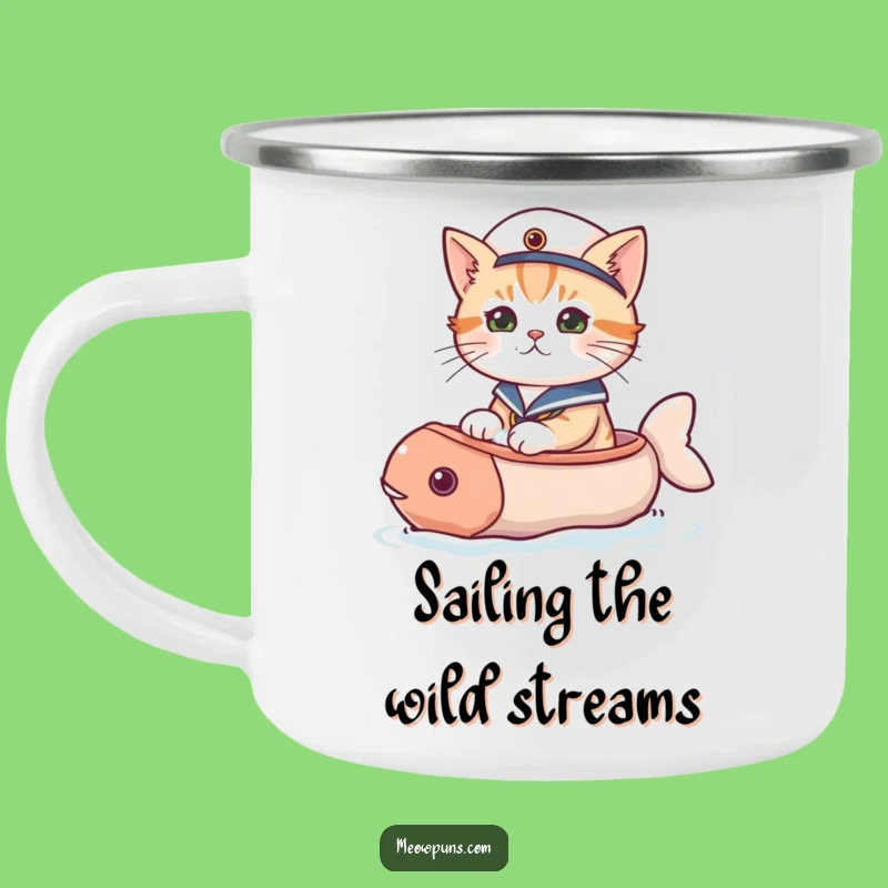 Funny Sailor Cat Fish Boat Camping Mug: Outdoor Nautical Adventure for Trailside Laughs