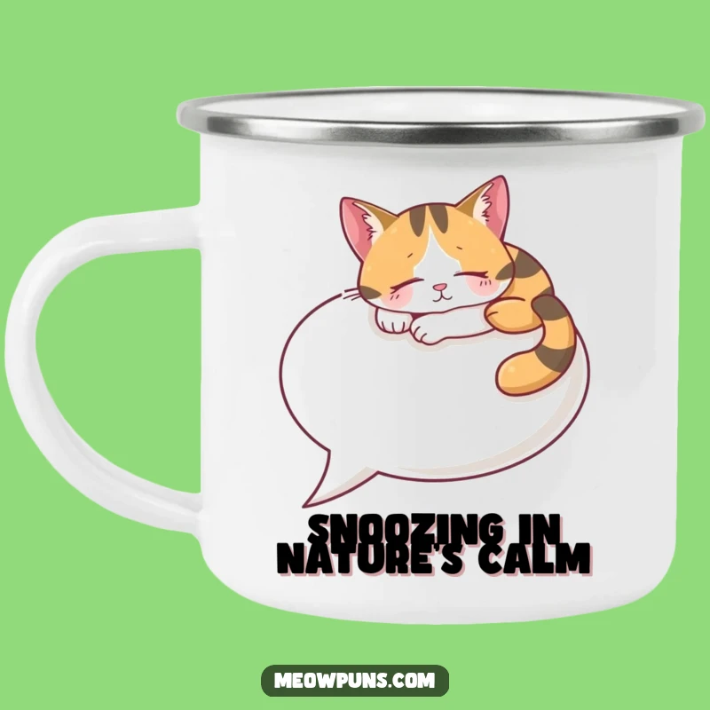 Funny Calico Cat Speech Bubble Camping Mug: Adventure with Humor