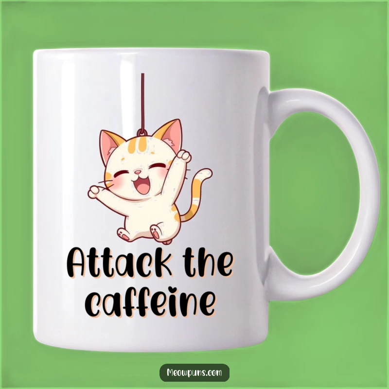 Funny Cat Pounce Mug: Playful Kitty Chasing String, Exciting & Funny Gift Idea