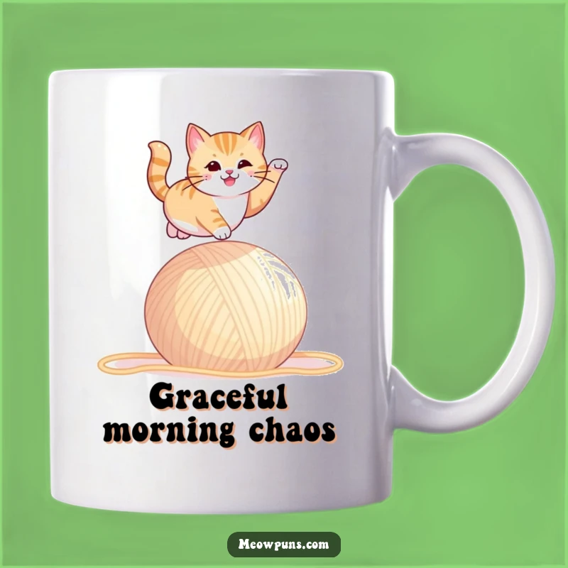 Funny Cat Yarn Leap Mug: Hilarious Feline Acrobatics for Coffee Lovers