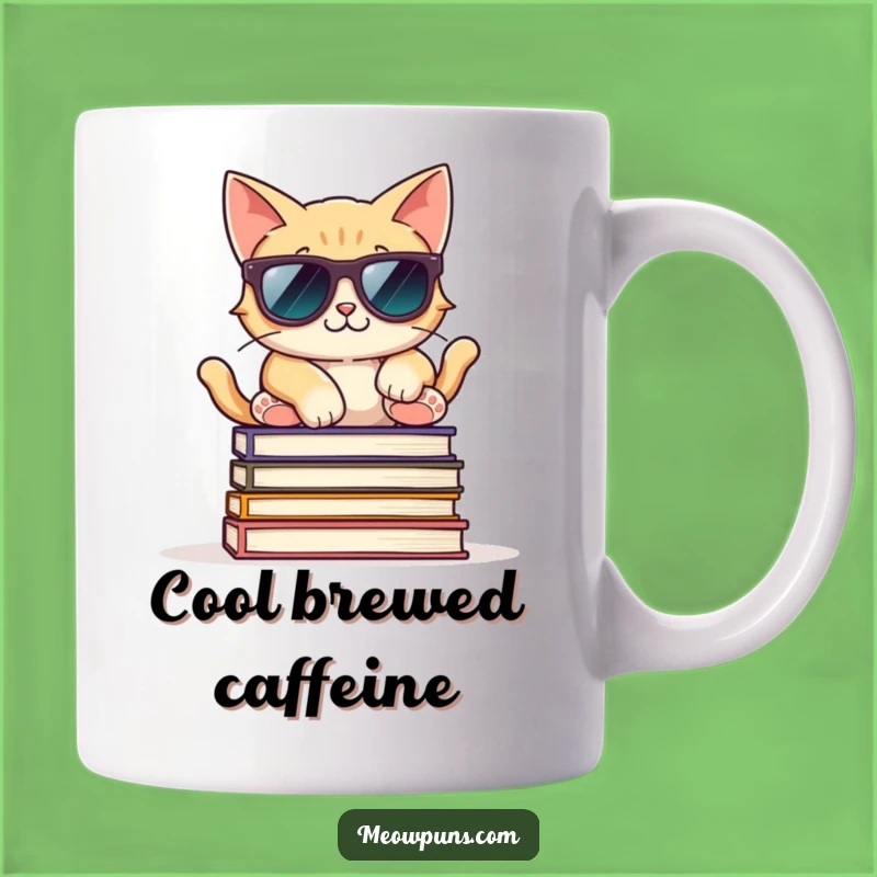 Funny Cool Cat Books Sunglasses Mug: Relaxed Vibes for Book Lovers!