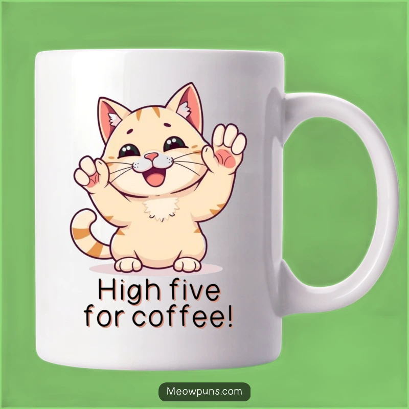 Funny High Five Cat Mug: Celebrate Wins with This Joyful Feline Friend!