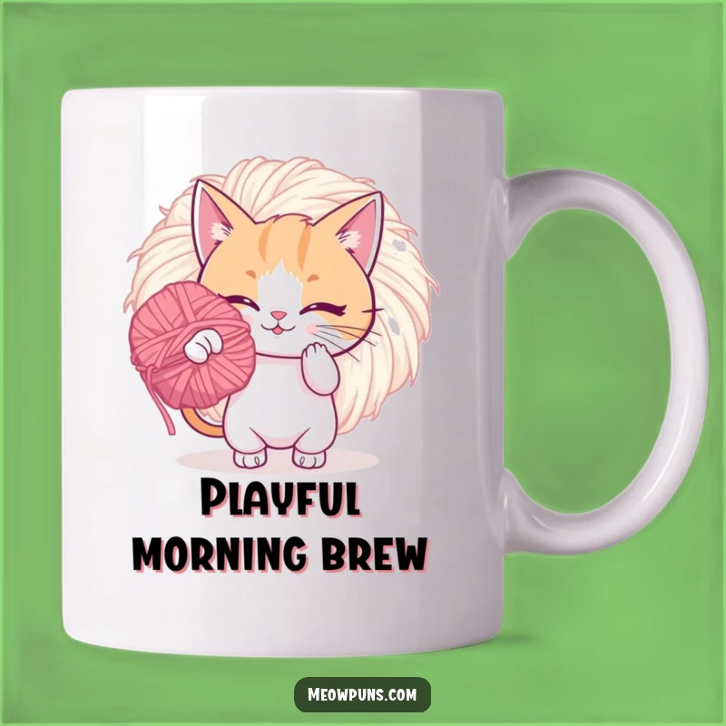 Funny Playful Cat Yarn Pom Mug: A Hilarious Gift for Cat Lovers!