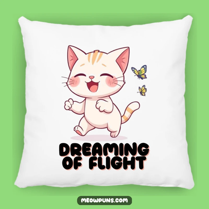 Funny Cat Butterfly Chase Pillow - Cozy Comfort & Joy!