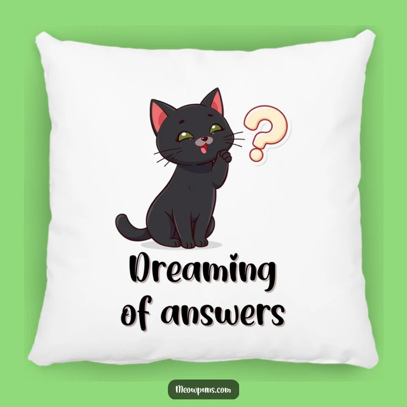 Funny Cat Mystery Pillow: Black Cat Pondering Cushion, Cozy Enigma Decor Gift