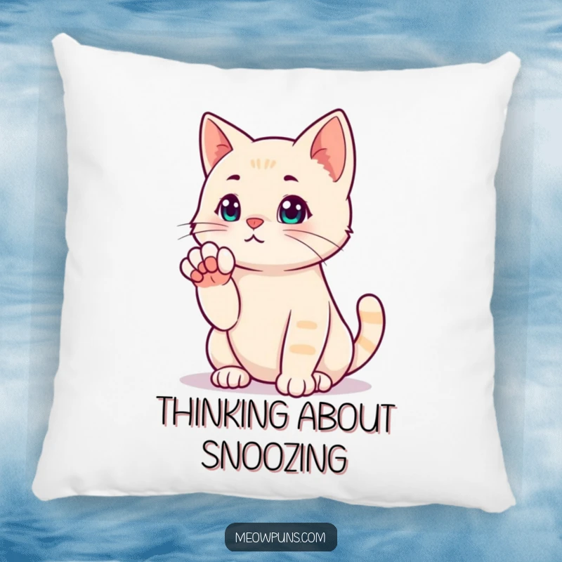 Funny pillow featuring a cat in a profound thinking pose, paw near its chin, symbolizing thoughtful moments.