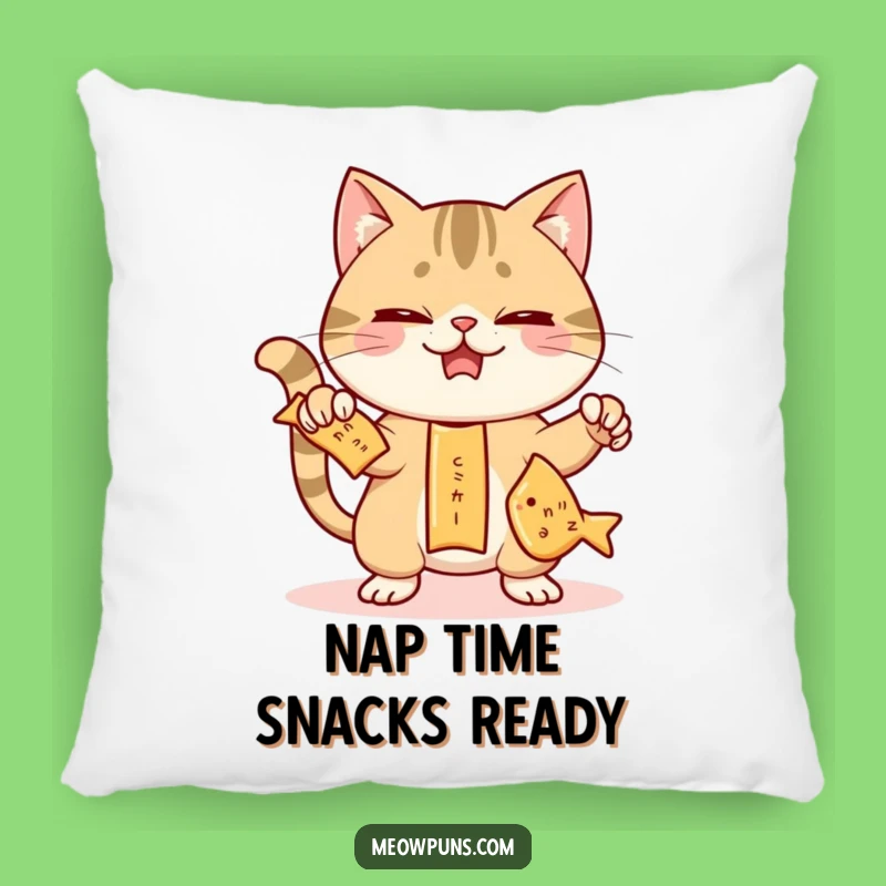 Funny Juggling Cat Fish Crackers Pillow: Cozy Comfort with Comical Feline Fun