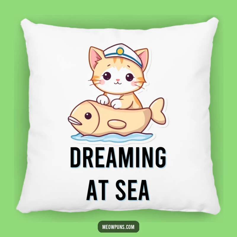 Funny Sailor Cat Pillow: Cuddle Up with This Nautical Captain and His Fish Boat