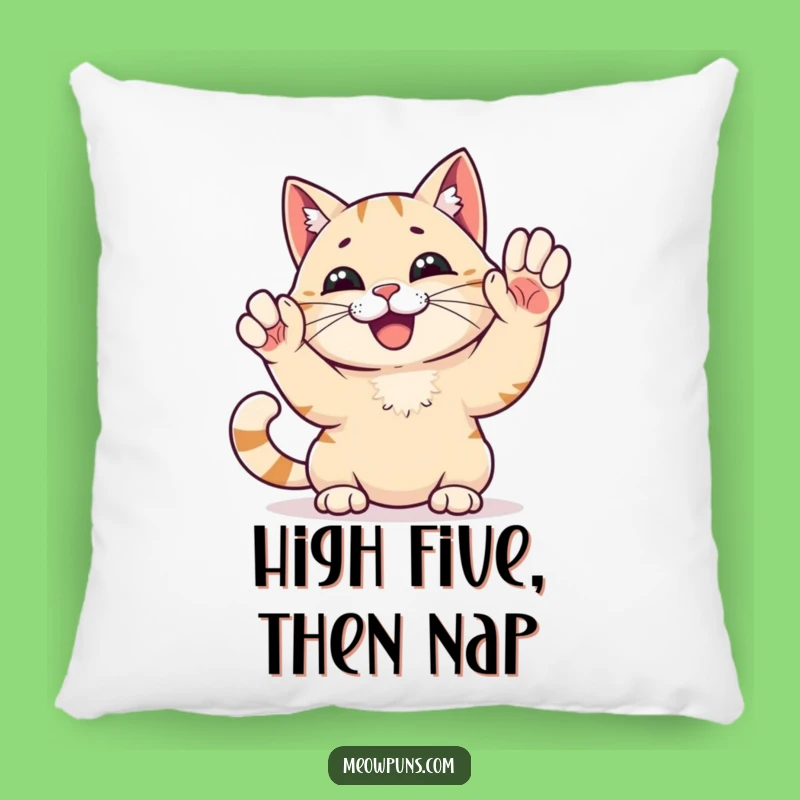 Funny High Five Cat Pillow: Snuggle Up with This Celebratory Feline Friend!