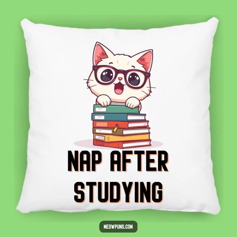 Funny Surprised Cat Glasses Pillow: Snuggle with Scholarly Comfort