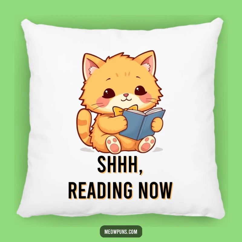 Funny Cat Reading Pillow: Cozy Orange Cat Bowtie Cushion, Comfy Literary Gift