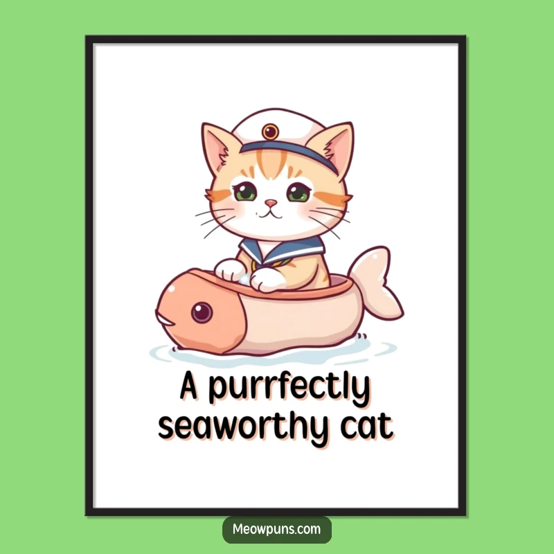 Funny Sailor Cat Fish Boat Digital Print: Wall Art of Nautical Adventure