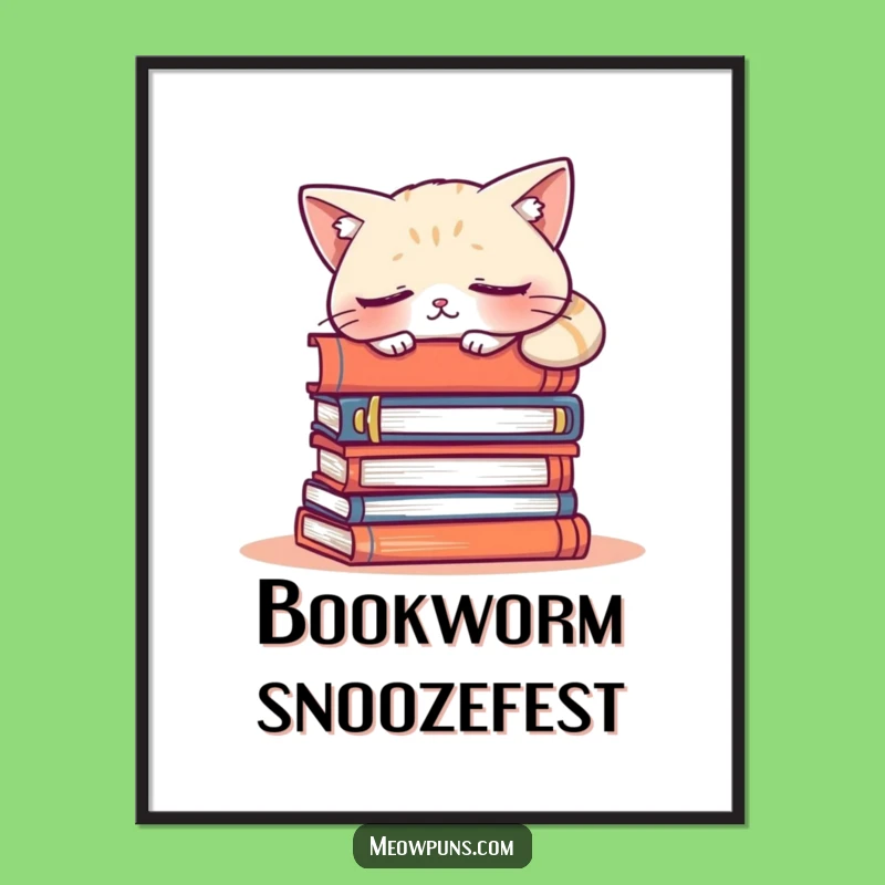 Funny Sleepy Cat Digital Art - Hilarious Printable Decor for Book Lovers