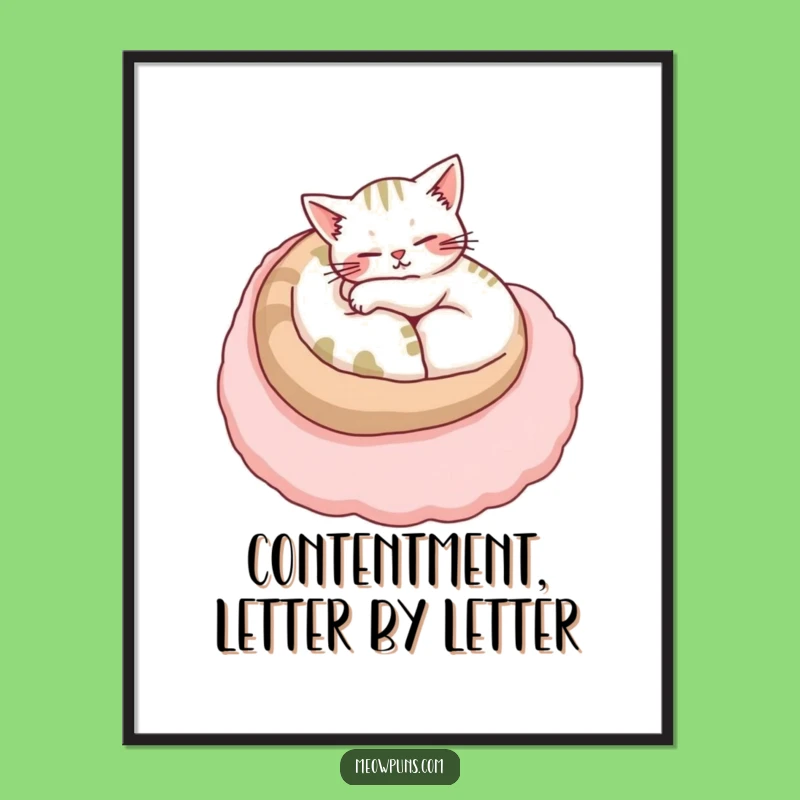 Funny Cozy Cat Letter Digital Print: Wall Art of Serene Feline Comfort