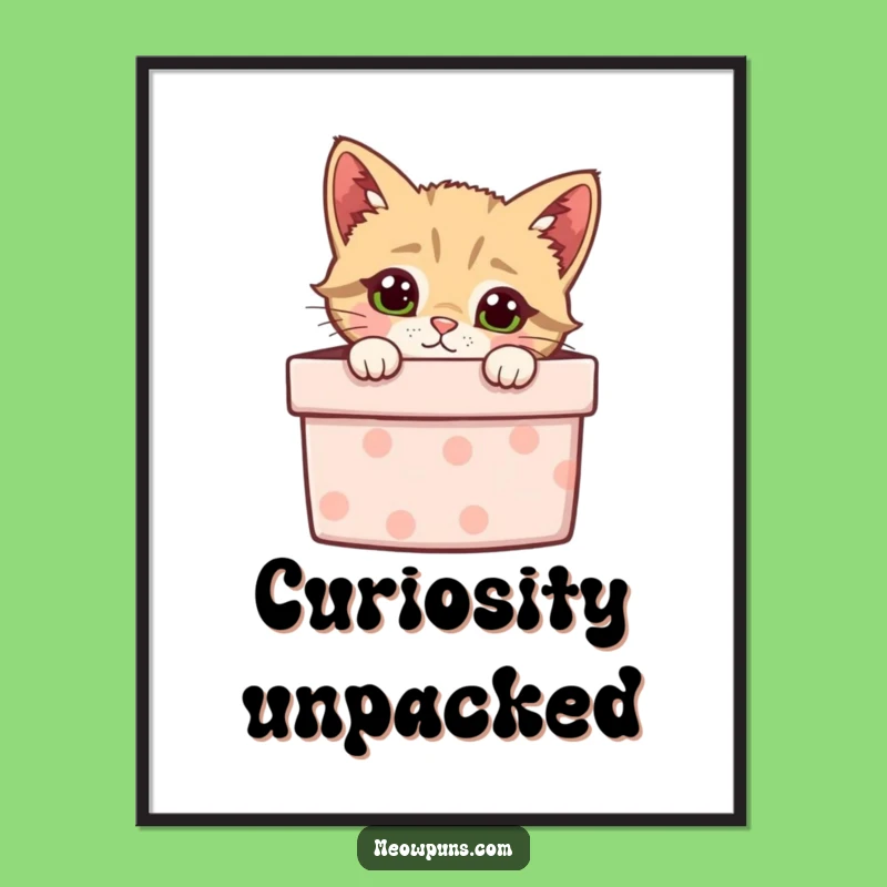 Funny Curious Cat Gift Box Digital Art Print - Hilarious Decor for Playful Spaces