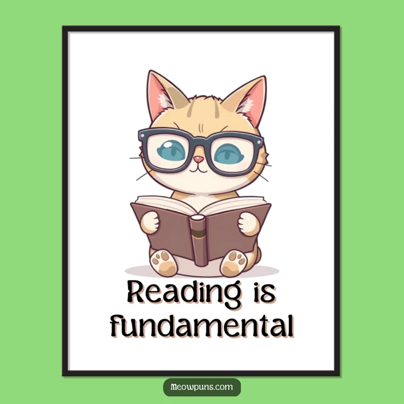Funny Bookworm Cat Digital Art: Instant Literary Charm for Your Walls