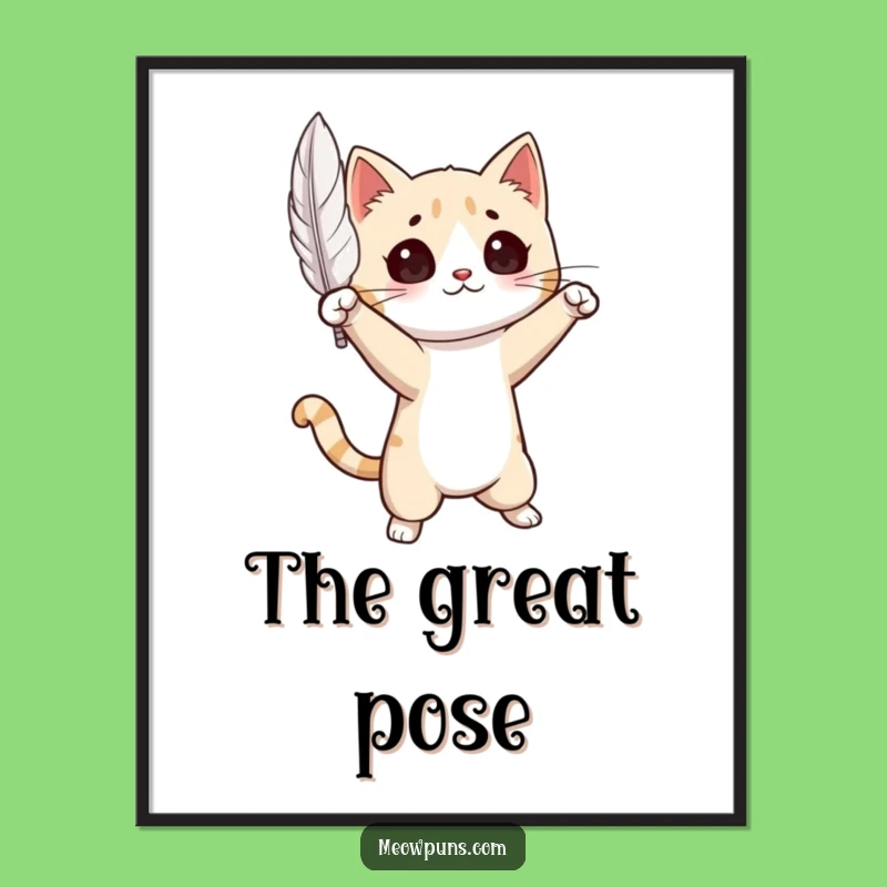 Funny Cat Feather Drama Digital Art Print: Instant Elegance for Your Walls!