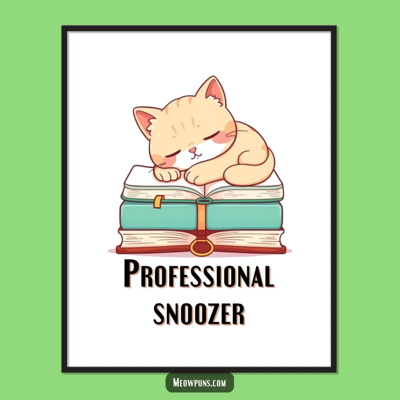 Funny Cat Napping Book Digital Art Print - Hilarious Decor for Your Walls