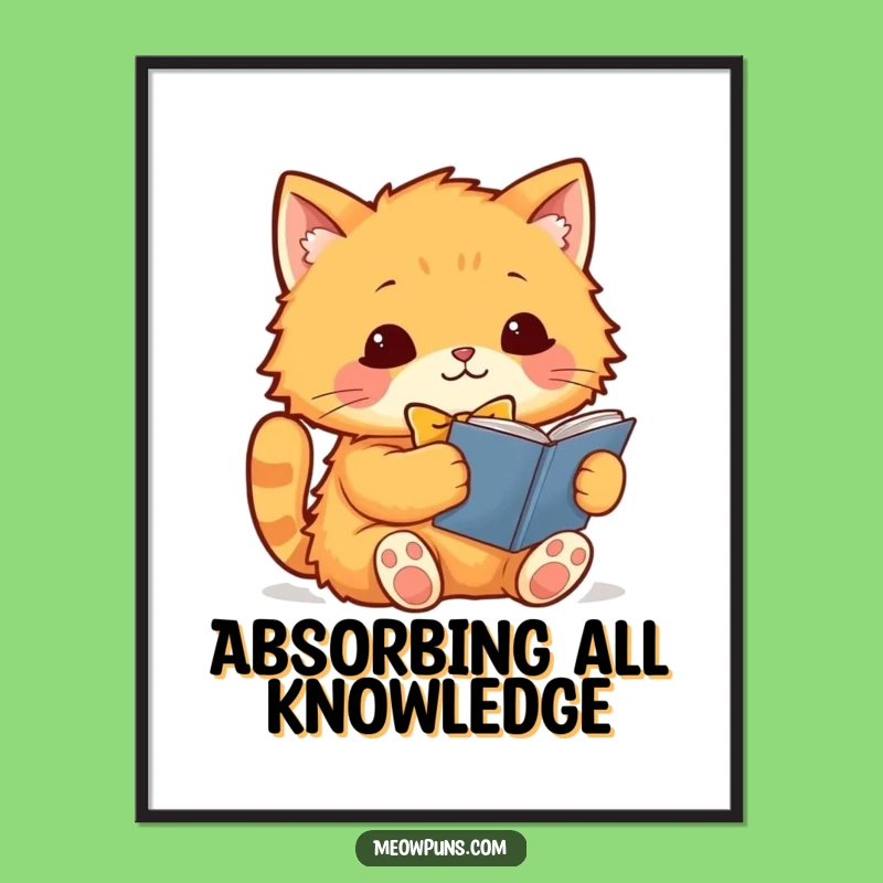 Funny Cat Reading Art Print: Orange Cat Bowtie Decor, Whimsical Digital Art Gift