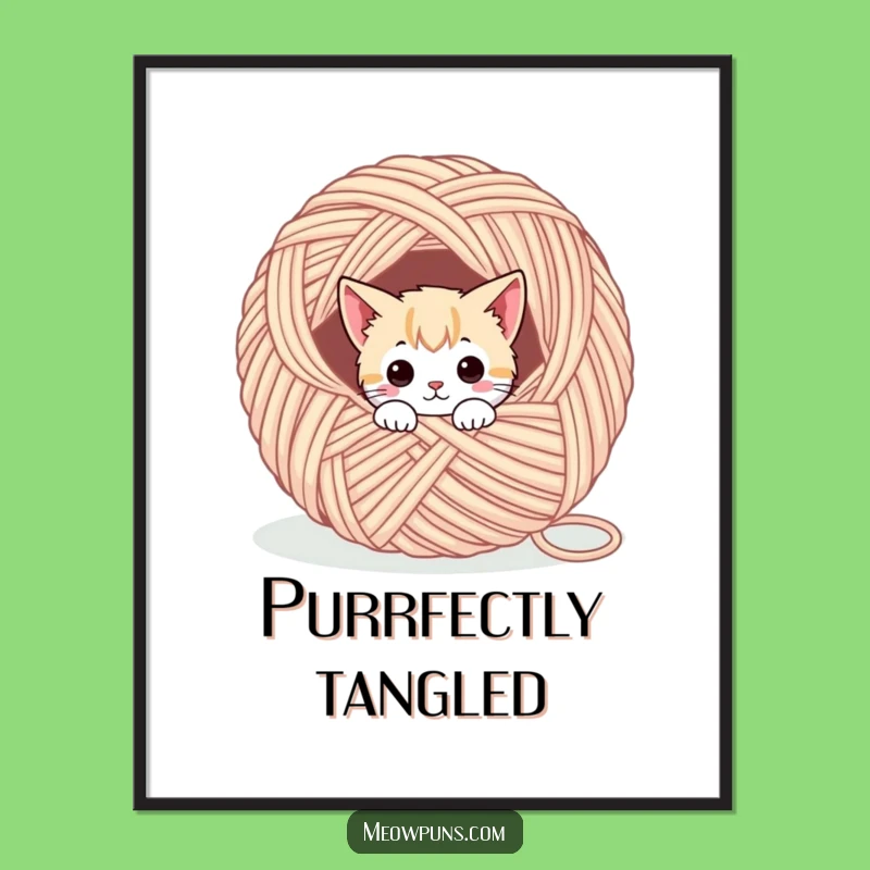 Funny Cat Yarn Digital Art - Instant Cute Wall Decor Gift