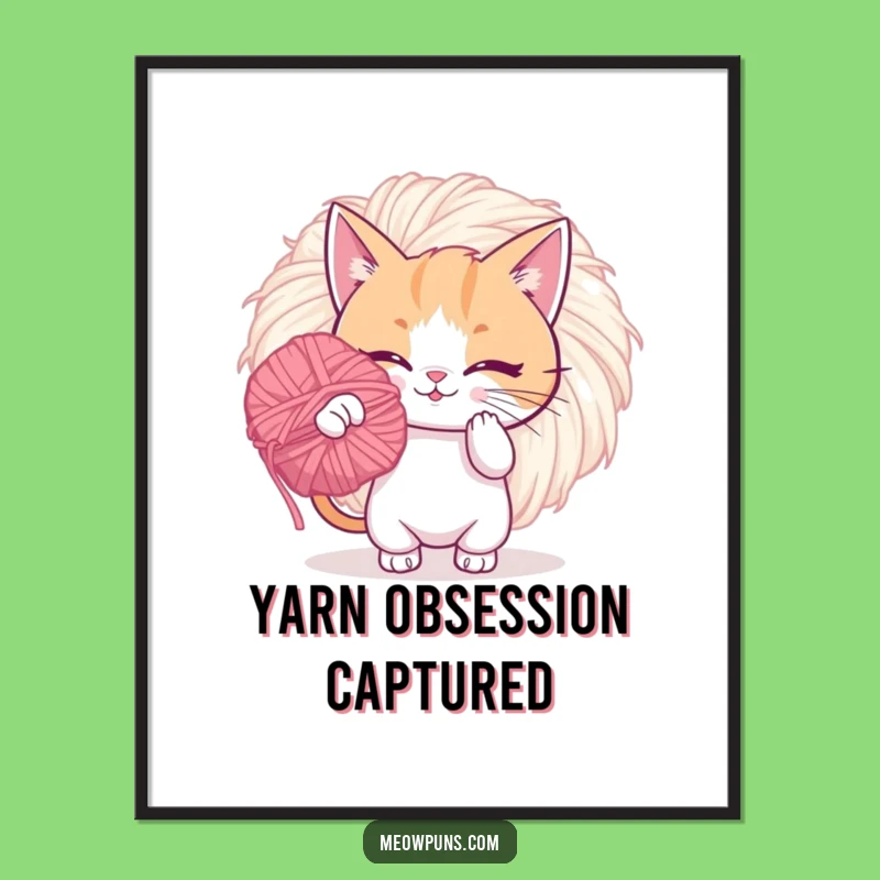 Funny Cat Yarn Pom Digital Art: Instant Playful Vibes for Walls!