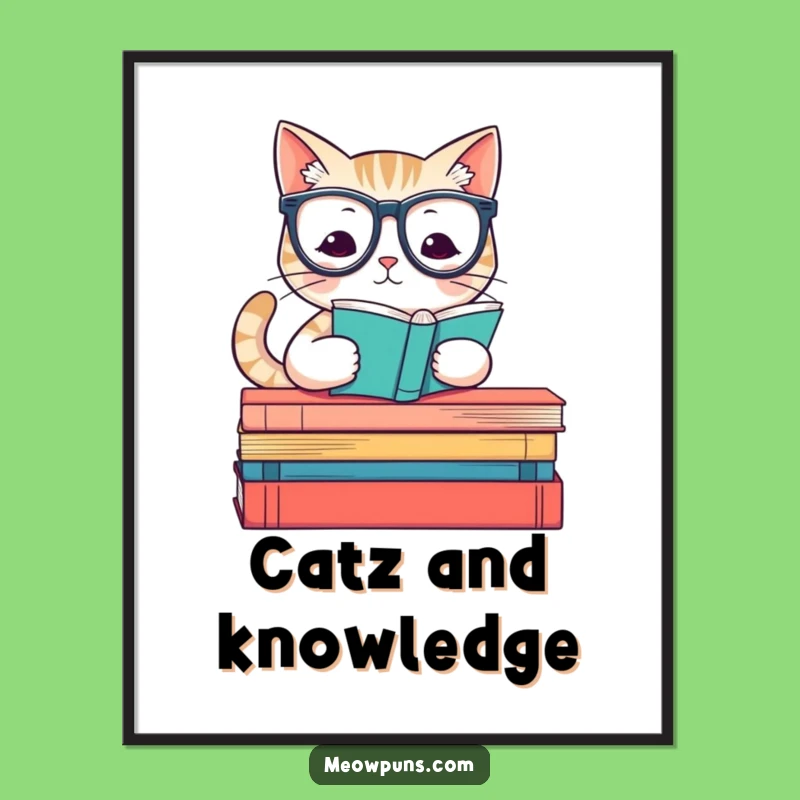 Funny Intellectual Cat Digital Art - Printable Literary Feline Wall Decor Gift