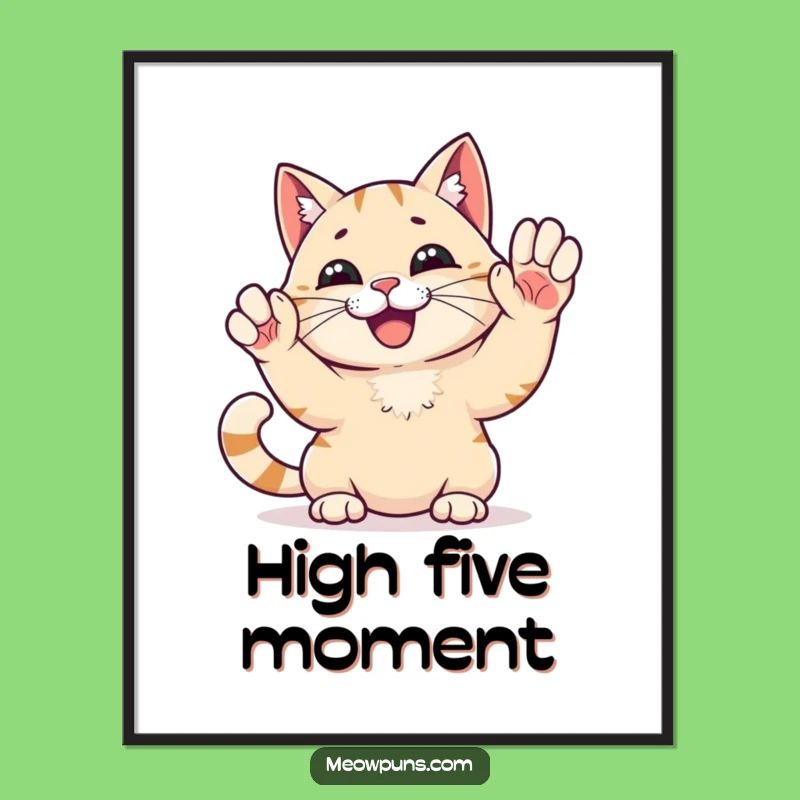 Funny High Five Cat Digital Art: Instant Download of Celebratory Feline Joy!