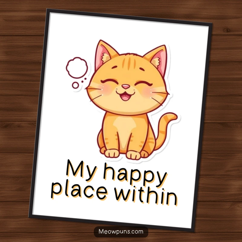 Funny Ginger Cat Digital Art Print, a happy ginger cat wears a tiny thought bubble, offering instant cheerful decor.