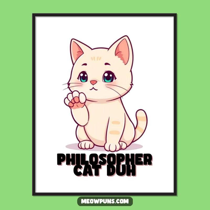 Funny Cat Thinking Pose Digital Art: Instant Download of Pensive Humor