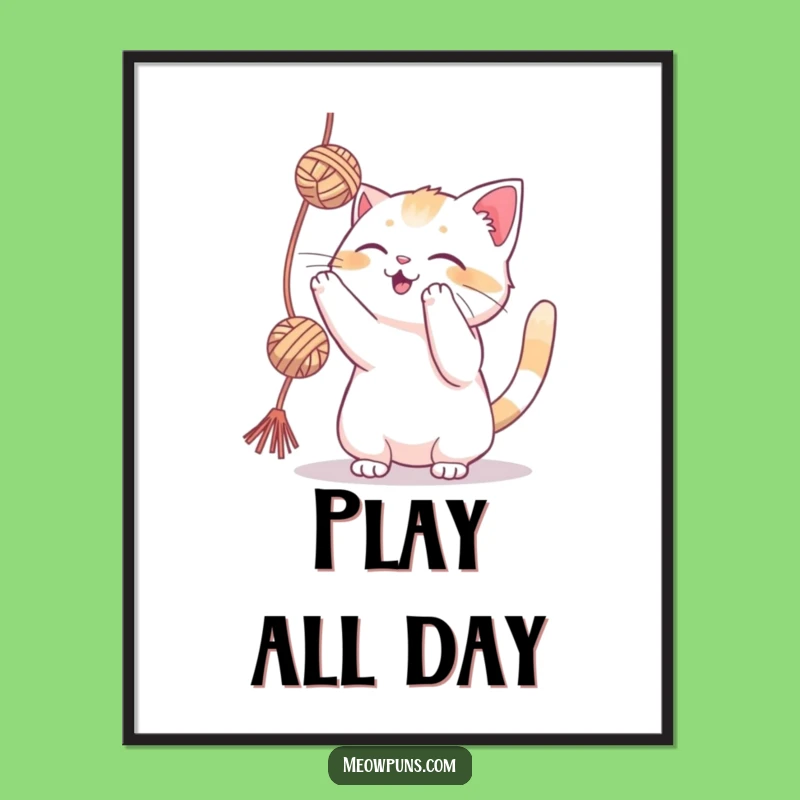 Funny Playful Cat Yarn Digital Art: Instant Feline Fun for Your Walls
