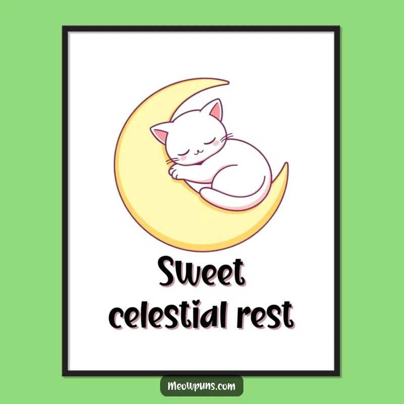 Funny Sleepy Cat Moon Digital Art: Instant Download of Dreamy Feline Peace!