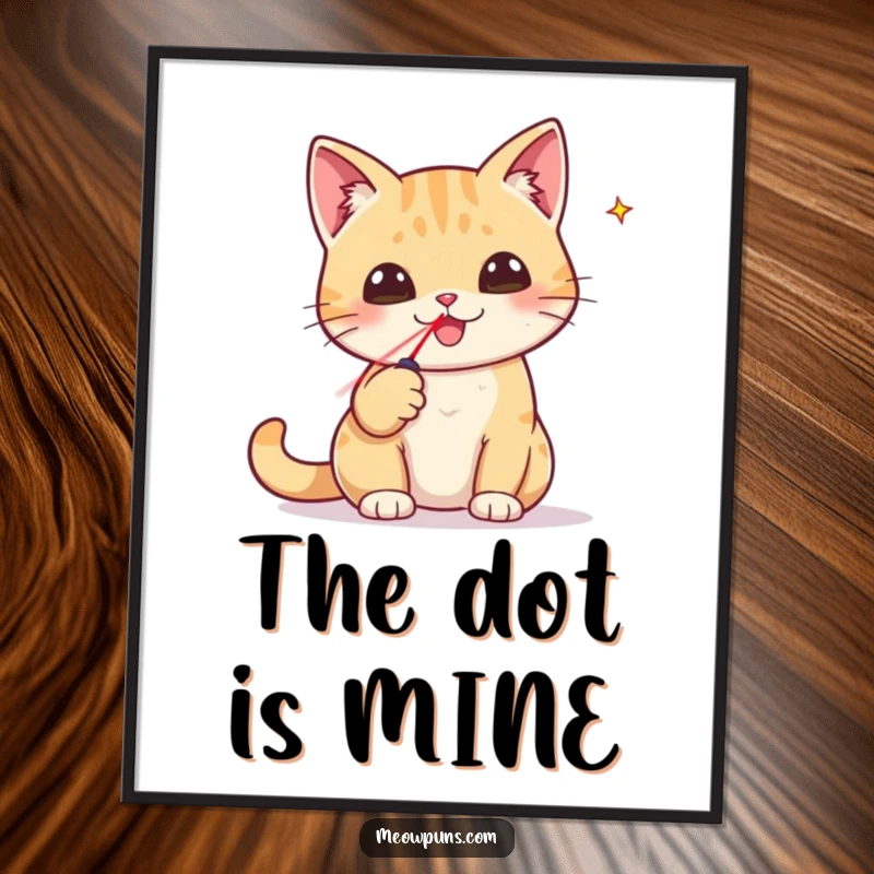 Funny digital art of a cat triumphantly holding a tiny laser pointer, symbolizing a funny feline victory.