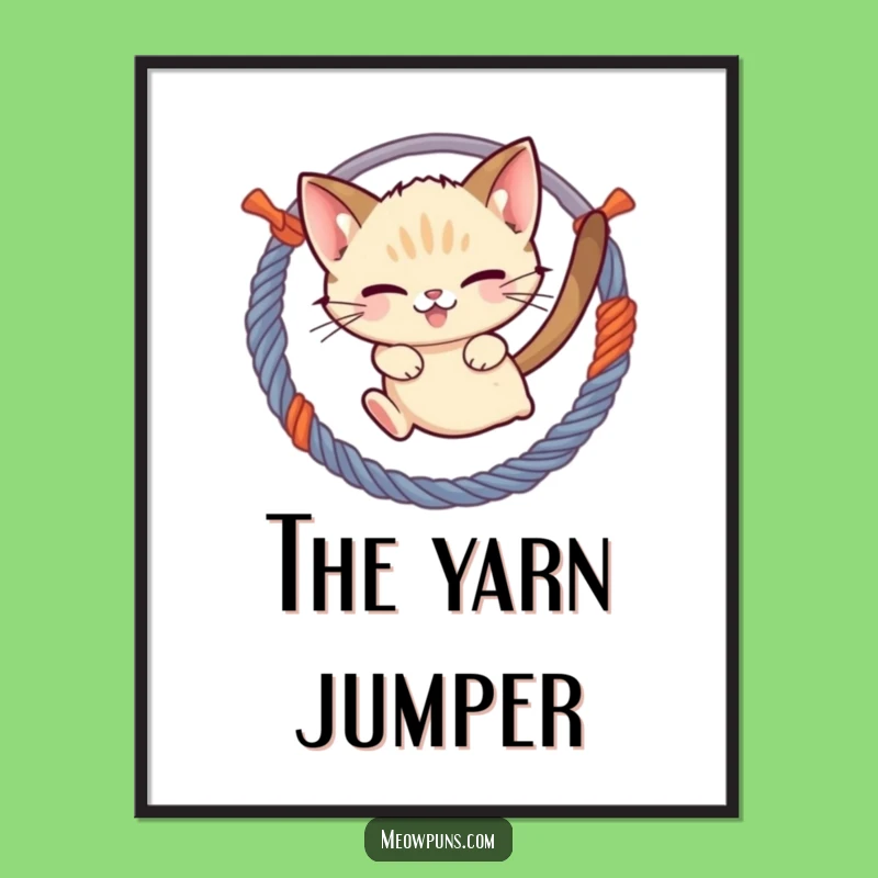 Funny Cat Yarn Art Print: Siamese Cat Jumping Decor, Whimsical Playful Gift